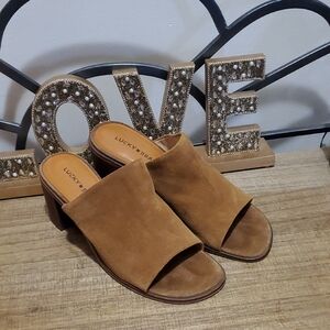 Lucky Brand Women's Chestnut Brown Suede Block Heel Mules Sz 9